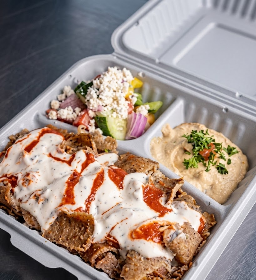 Box of donairs for sharing at Best Donair, West Edmonton