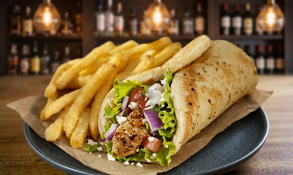 Regular beef donair wrapped in pita with garlic sauce at Best Donair, West Edmonton